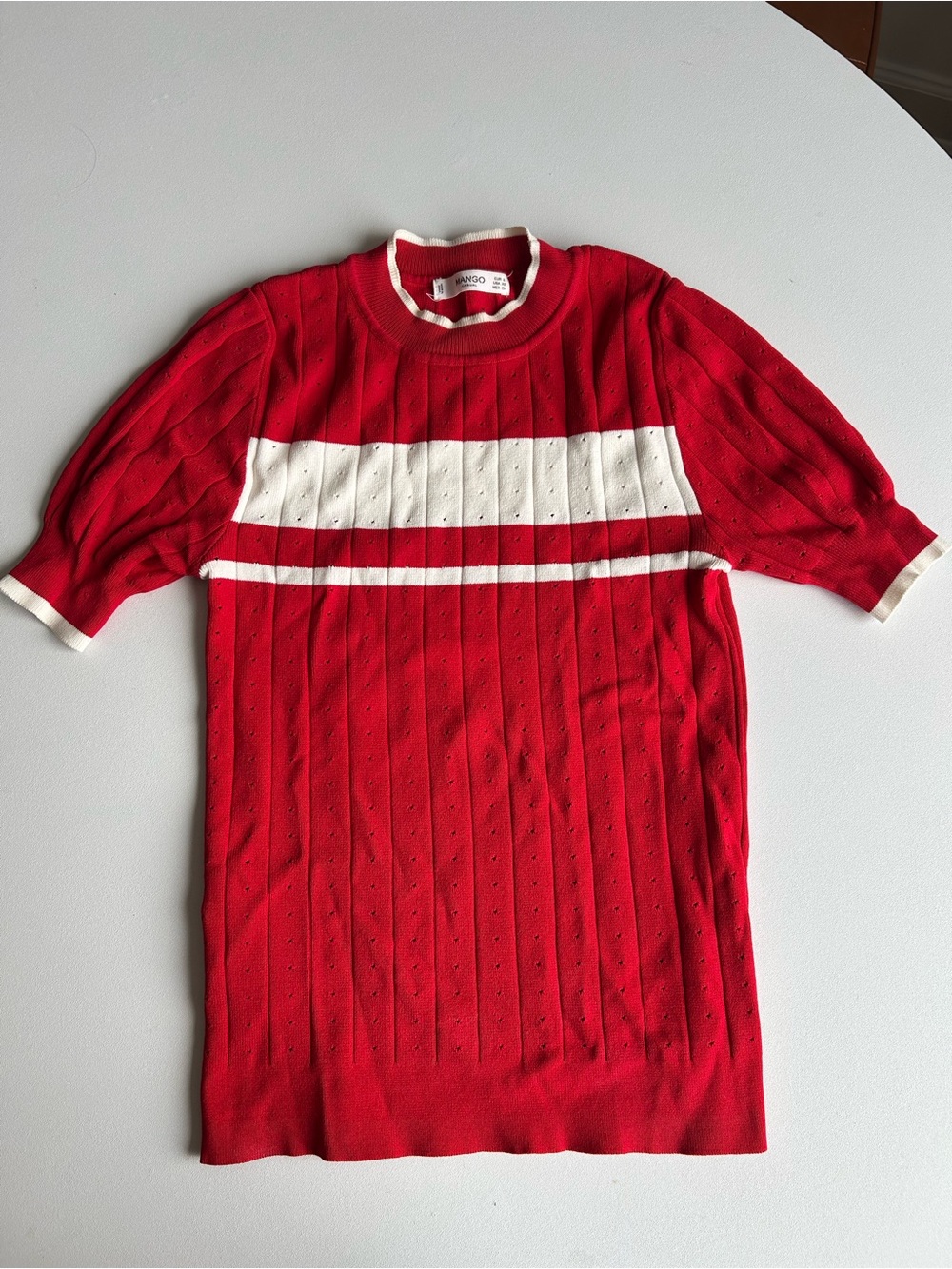 Mango Red Short-Sleeve Stripe Knit Sweater